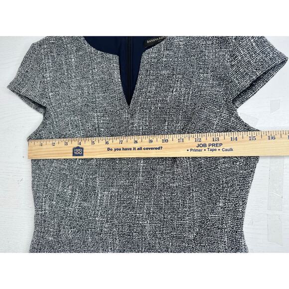 Banana Republic Navy Blue White Dress V-Neck Short Sleeve Textured Cocktail 2P - Picture 5 of 7